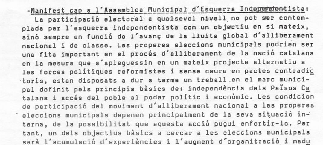 Bocins d’història: cap a l’Assemblea Municipal d’Esquerra Independentista